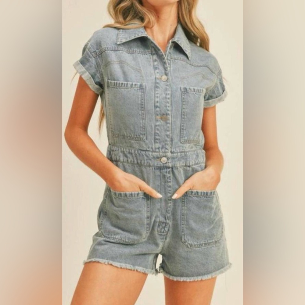 & Merci Denim Romper Sz M NWT
